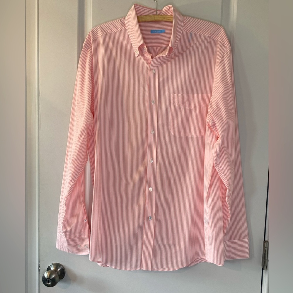 J McLaughlin Mens‎ Long Sleeve Pink/Coral Striped Button Down Dress Shirt Large
